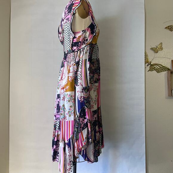 Anthropologie Patchwork Print Ruffle Shoulder Swing Dress Size 12 Petite - Picture 10 of 13